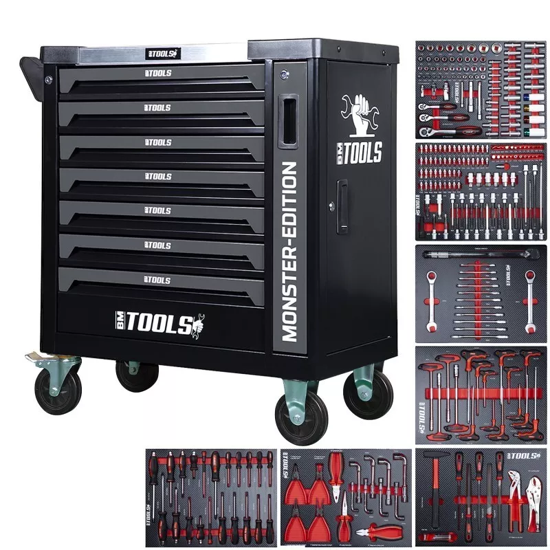e1 SERVANTE D'ATELIER BM TOOLS 9/7 MONSTER-EDITION-GREY 7 TIROIRS PLEINS, 1 PORTE & – Image 1