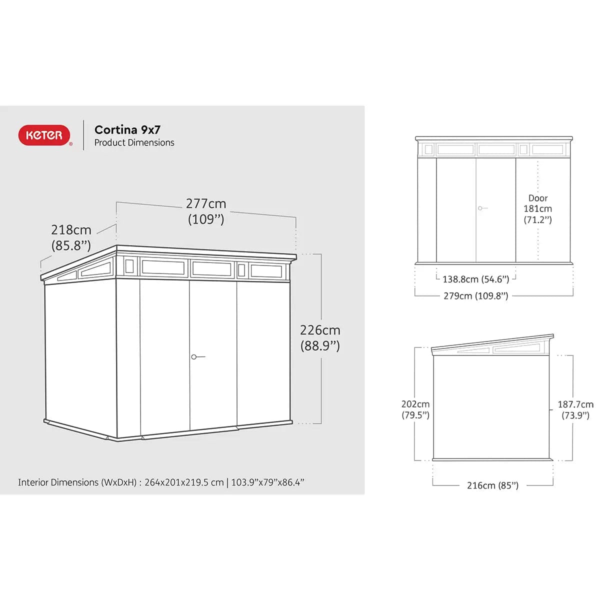 Abri robuste Keter Cortina 9 x 7 pi en résine vert foncé à toit monopente – Image 6