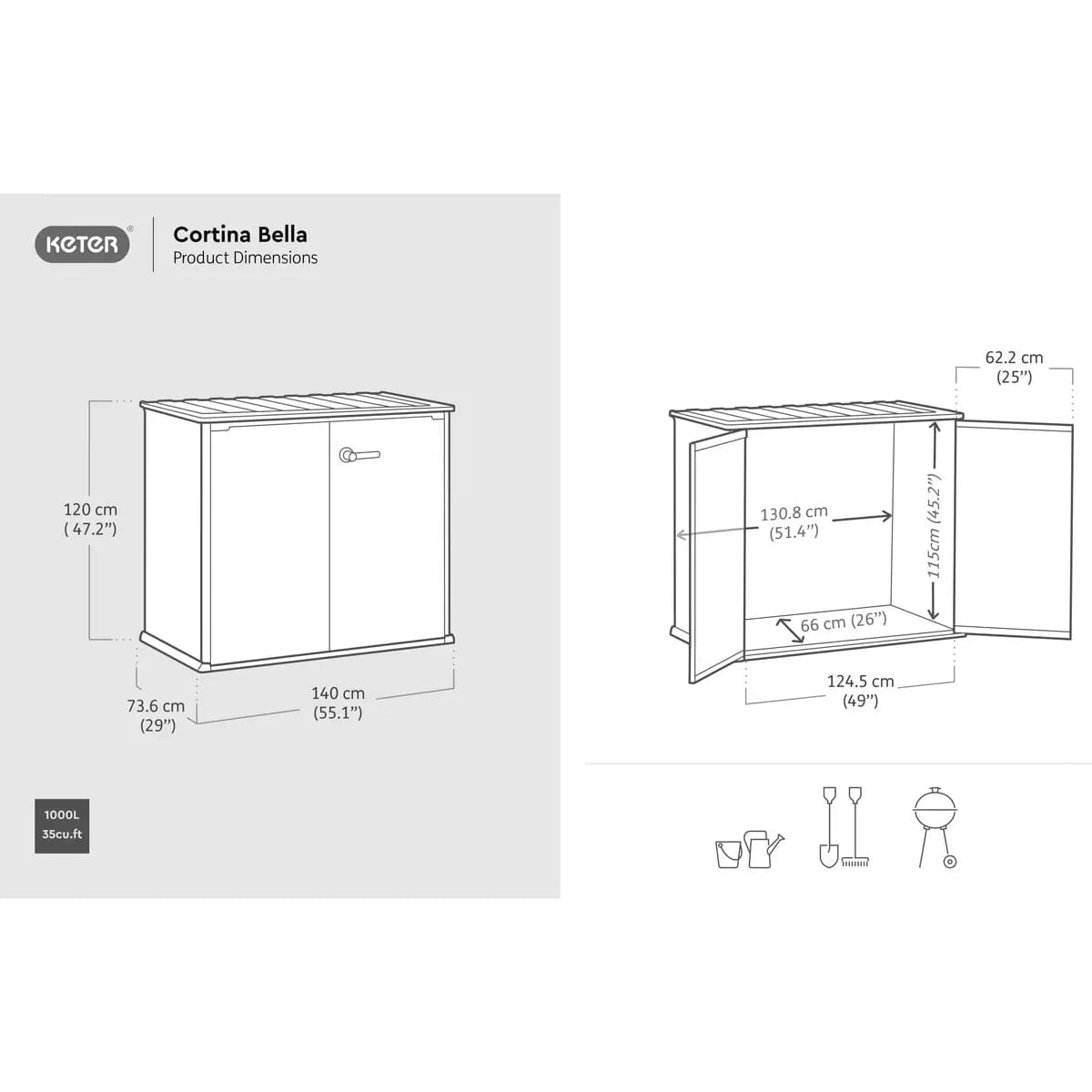 Abri de rangement vertical Keter Cortina Bella 4 x 2 pi en résine – Image 8