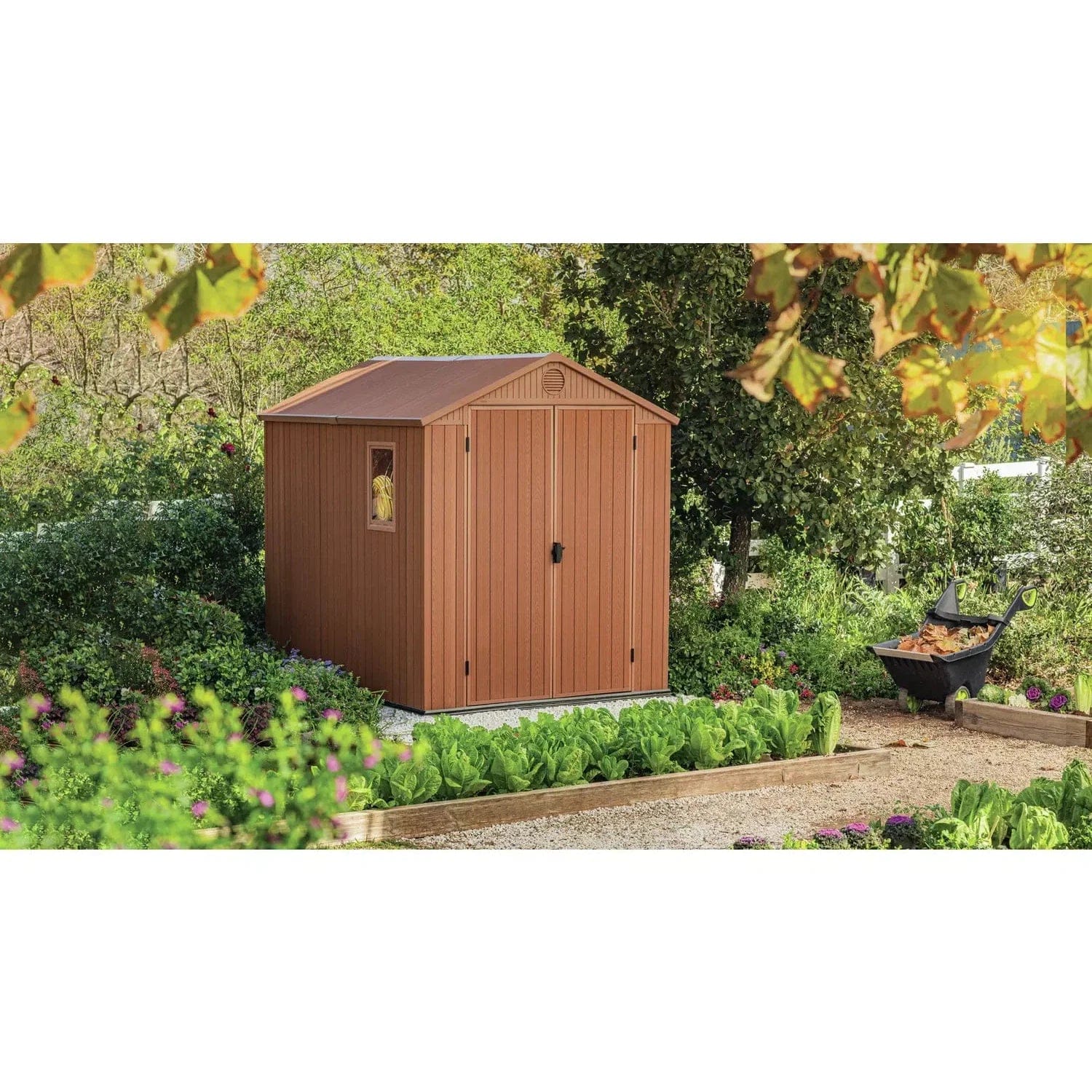 Abri Keter Darwin 8 x 6 pi en résine à toit à deux pentes, deux portes, plancher et une fenêtre – Image 2