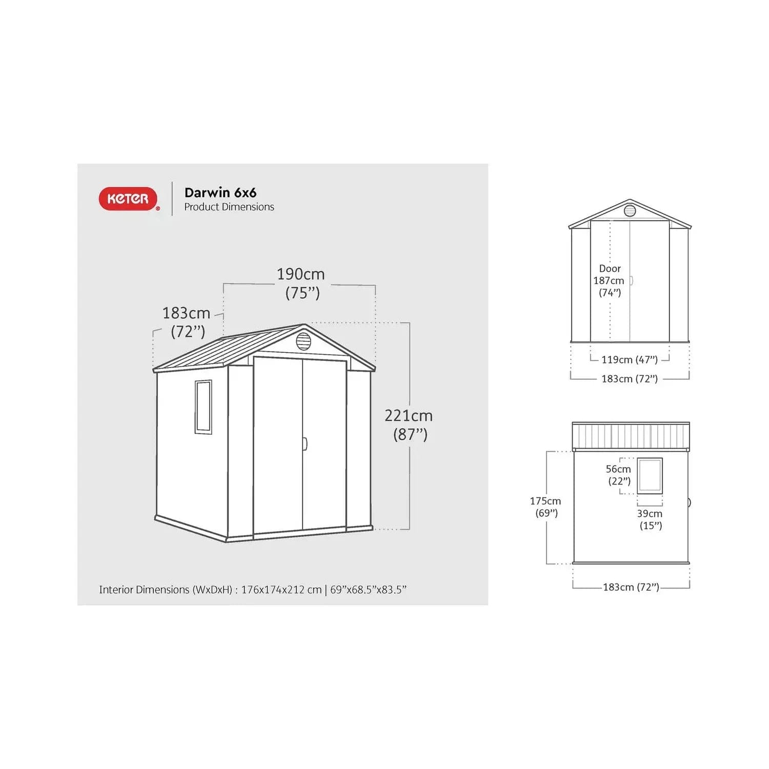 Abri Keter Darwin 6 x 6 pi à toit à deux pentes, deux portes, plancher et une fenêtre (base incluse) – Image 8