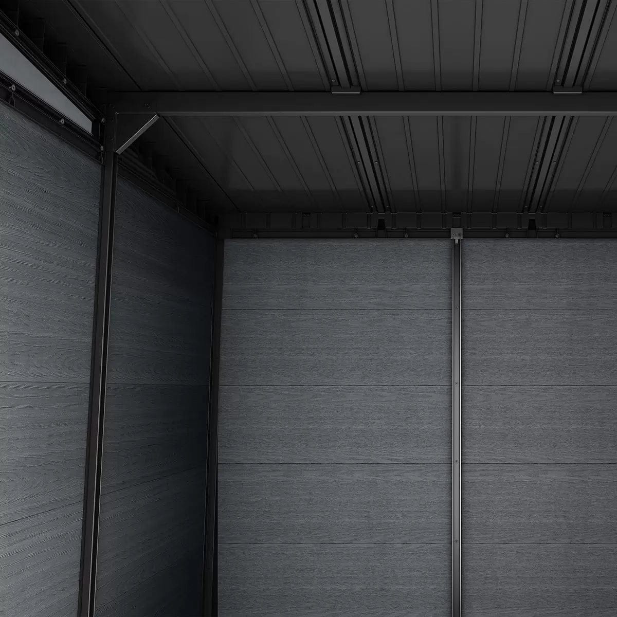 Abri Keter Newton Plus 9 x 7,5 pi en résine gris foncé à entrée latérale – Image 5