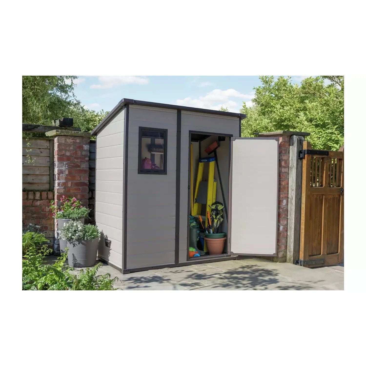 Abri de rangement Keter Manor 6 x 4 pi en résine beige à toit monopente