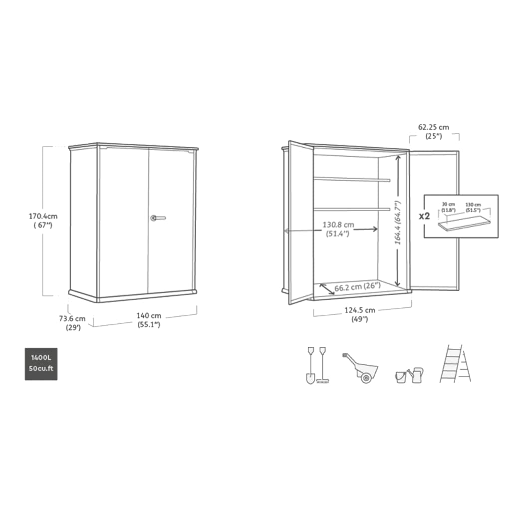 Abri de jardin vertical robuste Keter Cortina Alto 4 x 2 pi en résine avec étagères – Image 6