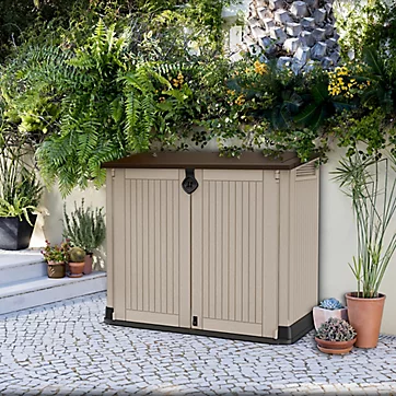 Coffre de jardin Keter Store It Out Midi, beige et marron, effet bois, plastique, 880 L
